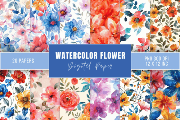Download Watercolor Flower Digital Paper Bundle - Paper Collection