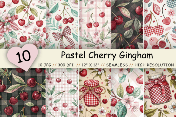 Download Pastel Cherry Gingham Digital Paper - Paper Collection