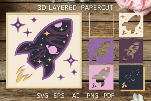Download Space Rocket 3D Layered Paper Cut Card - Paper Collection